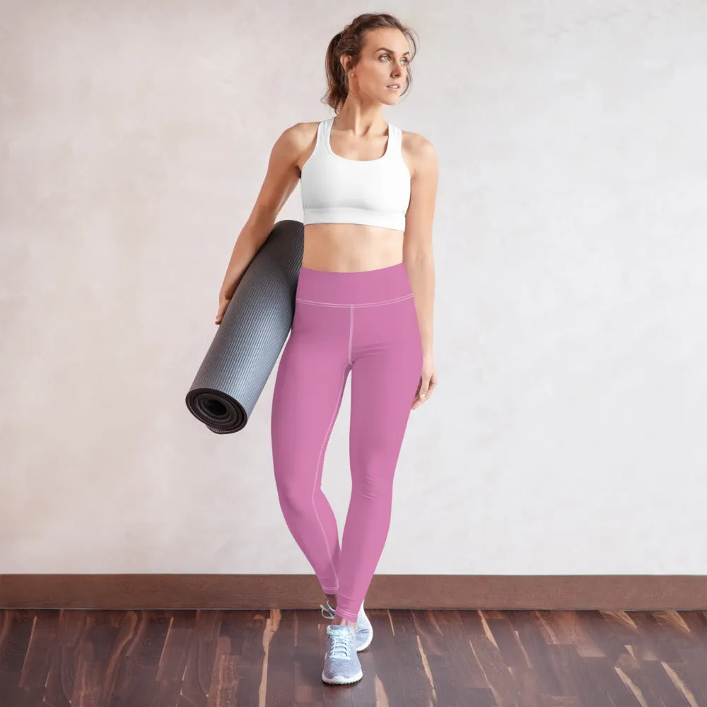 Pink Solid Color Yoga Leggings, Best Soft Pink Long Gym Workout Tights-Made in USA/EU/MX