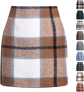 Plaid Mini Skirt for Women High Waist A Line Bodycon Pencil Fall Skirts Comfy Wool Mini Skirts Sexy Plaid Skirt