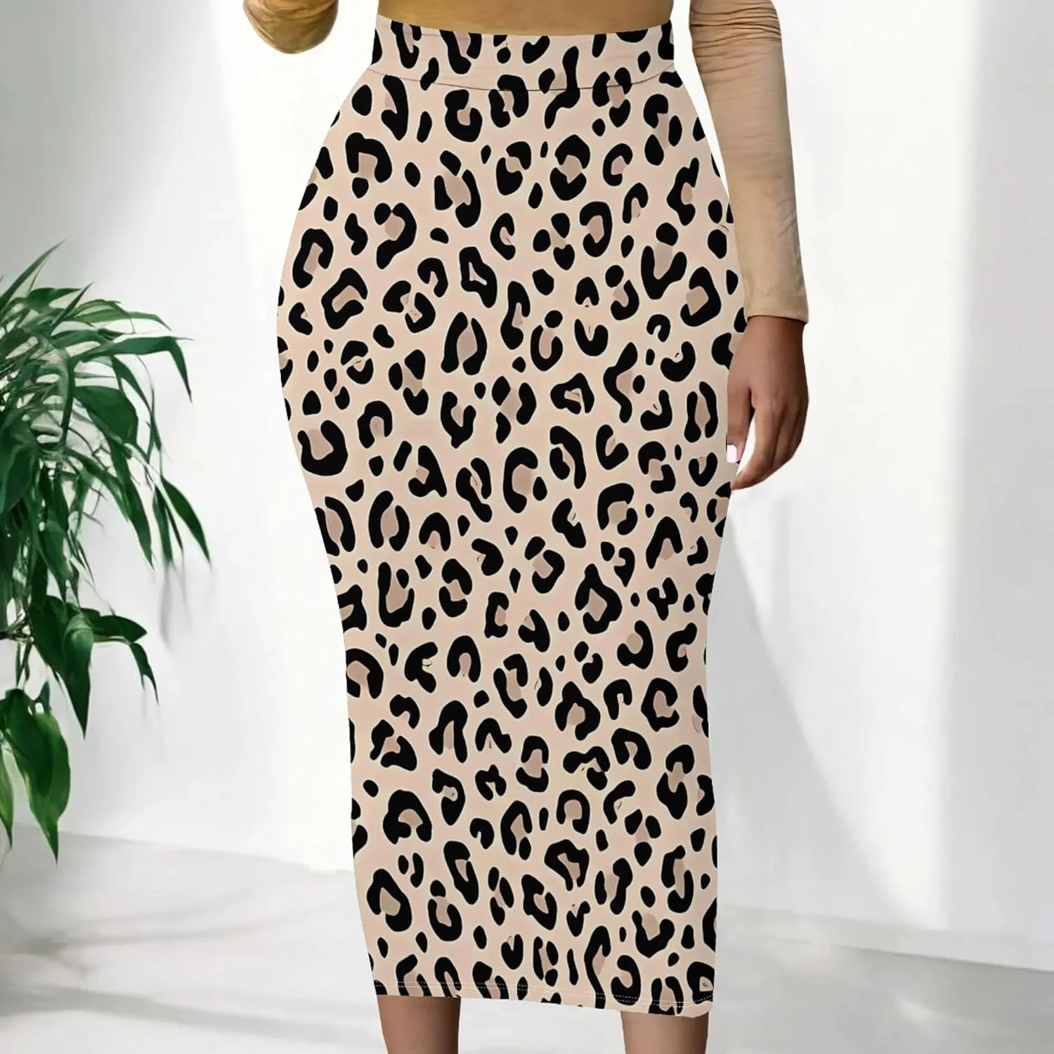 Plus Size Skirts for Curvy Women Sexy Ruched Bodycon Party Club Night Out Elegant High Waist Knee Length Midi Basic Skirt