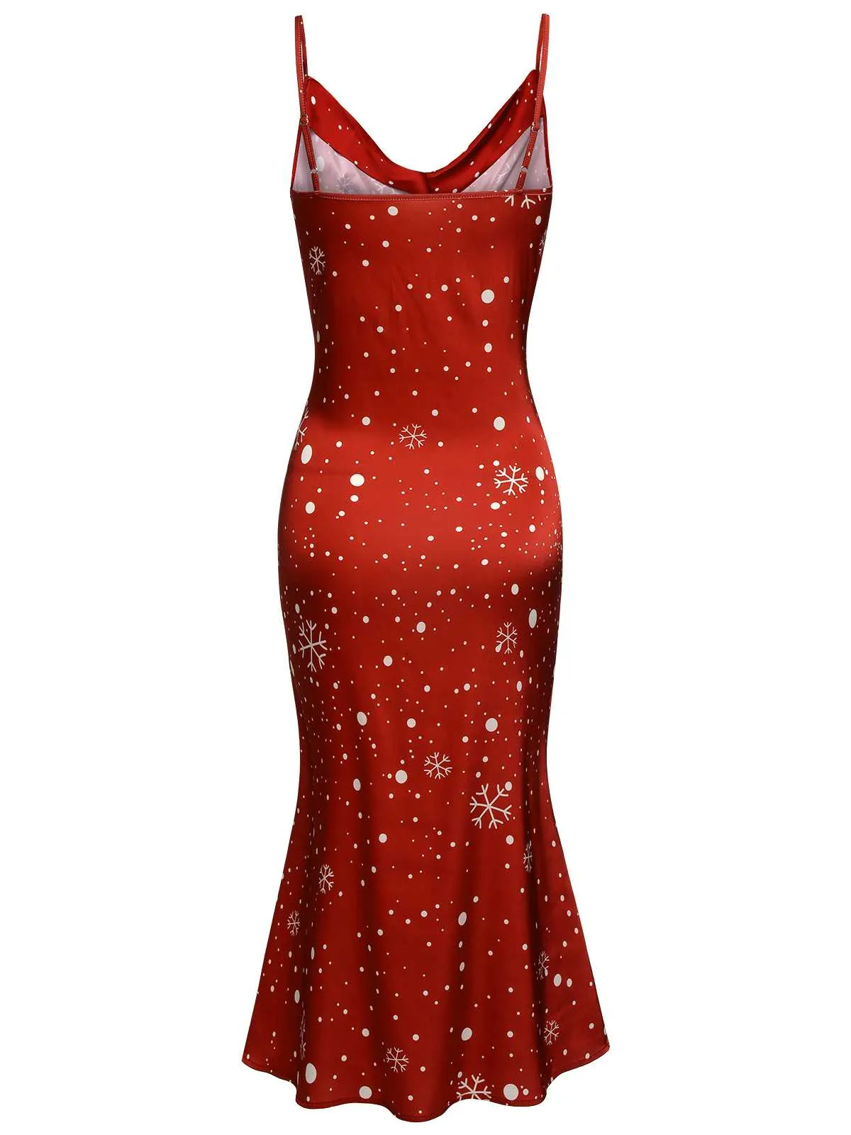 Red 1930s Christmas Strap Snowflake Mermaid Dress