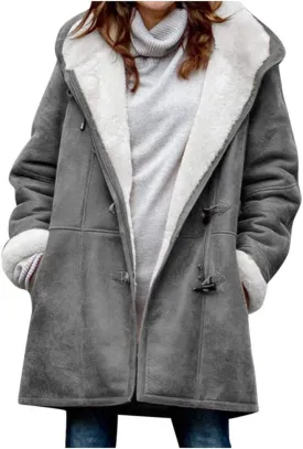 SHAOBGE Womens Plus Size Winter Coats Warm Sherpa Fleece Lined Jackets Hooded Parka Faux Suede Pea Coat Outerwear 2024