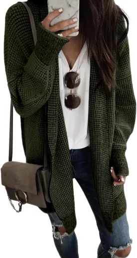 Sidefeel Womens 2024 Fall Winter Long Sleeve Open Front Cardigan Sweaters Oversized Checkered Chunky Knit Sweaters Coat