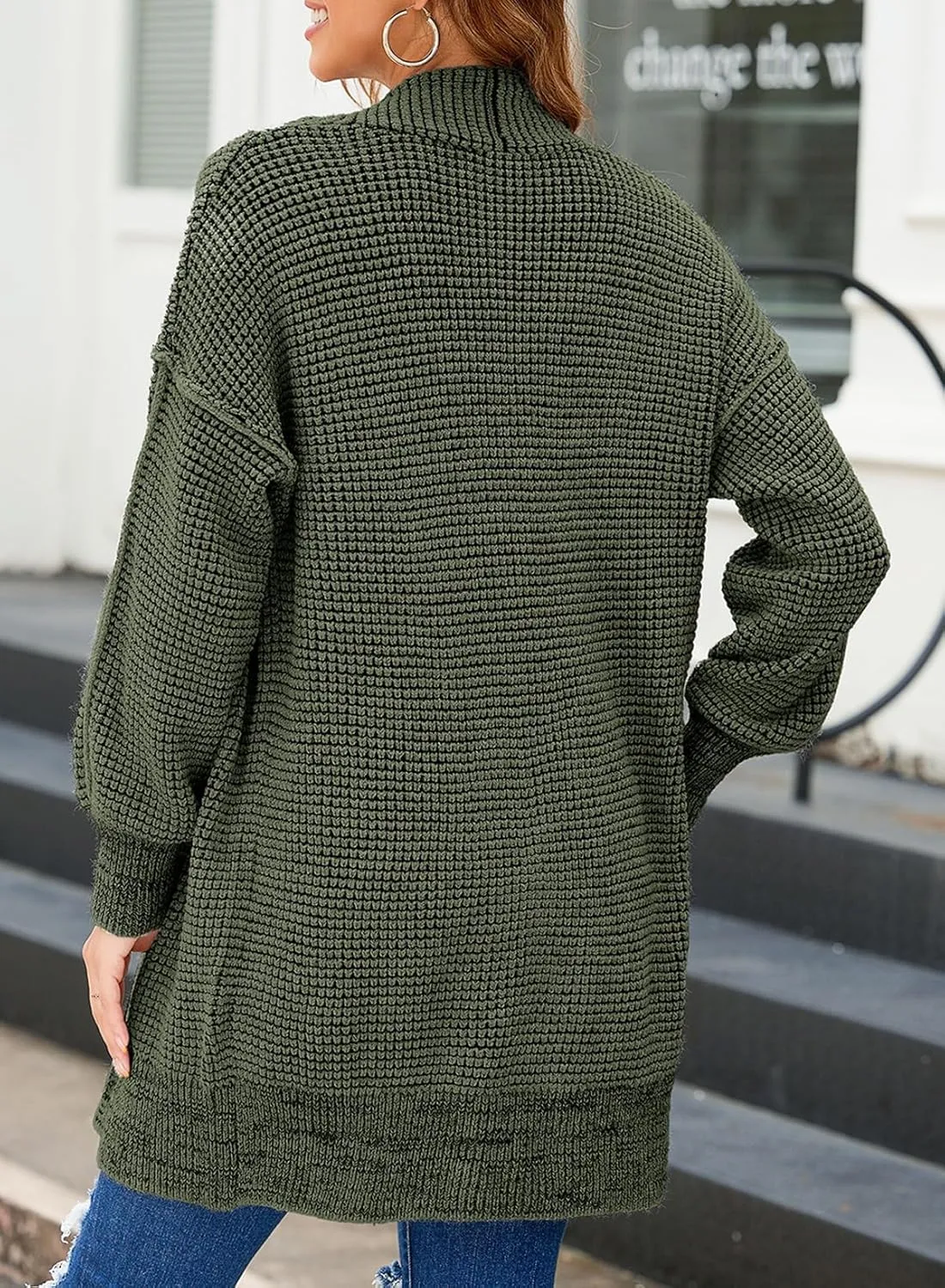Sidefeel Womens 2024 Fall Winter Long Sleeve Open Front Cardigan Sweaters Oversized Checkered Chunky Knit Sweaters Coat