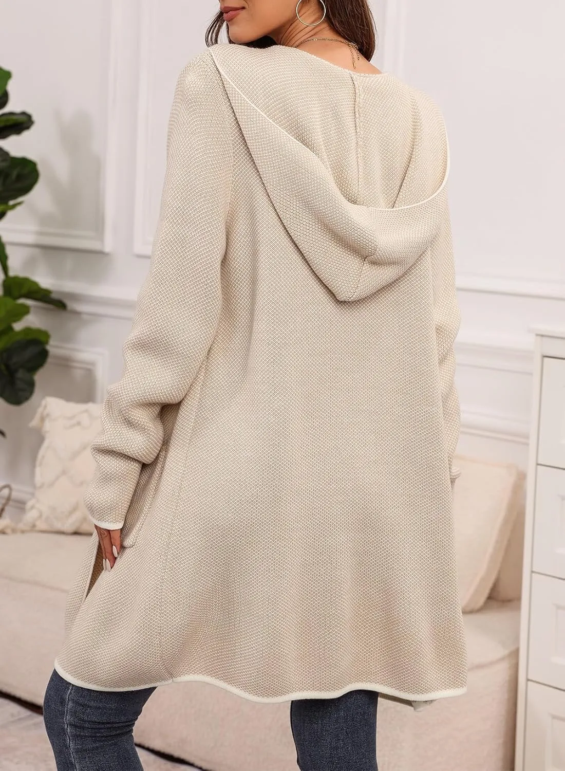 Sidefeel Women's 2025 Fall Long Sleeve Open Front Contrast Cardigan Sweaters Oversized Chunky Knit Hooded Sweaters Coat