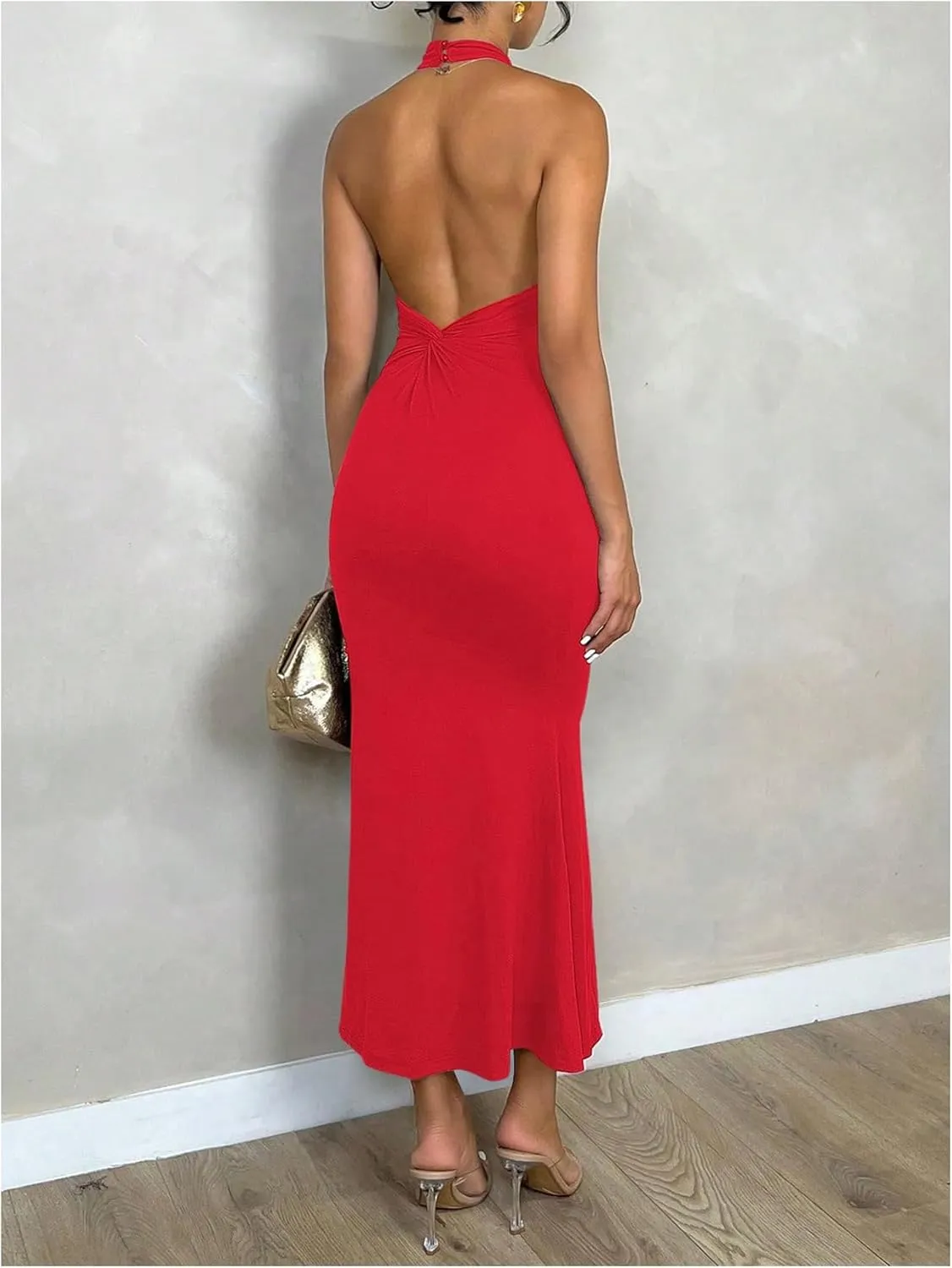 SOLY HUX Women's Bodycon Maxi Dress Halter Neck Sleeveless Backless Twist Party Club Going Out Long Dresses
