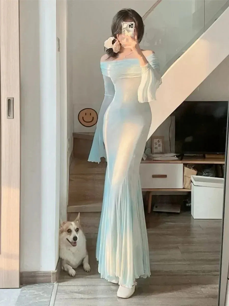 TAVIMART  -  Trendy Exquisite Bell-sleeved Dress Women's 2024 New Elegant High-end French Retro Autumn Fishtail Long Dresses Evening Party