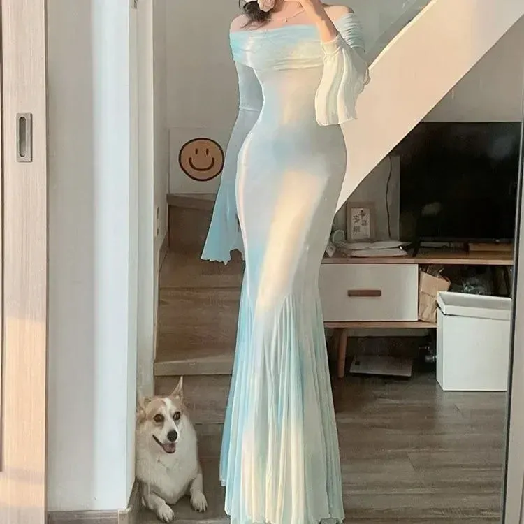 TAVIMART  -  Trendy Exquisite Bell-sleeved Dress Women's 2024 New Elegant High-end French Retro Autumn Fishtail Long Dresses Evening Party