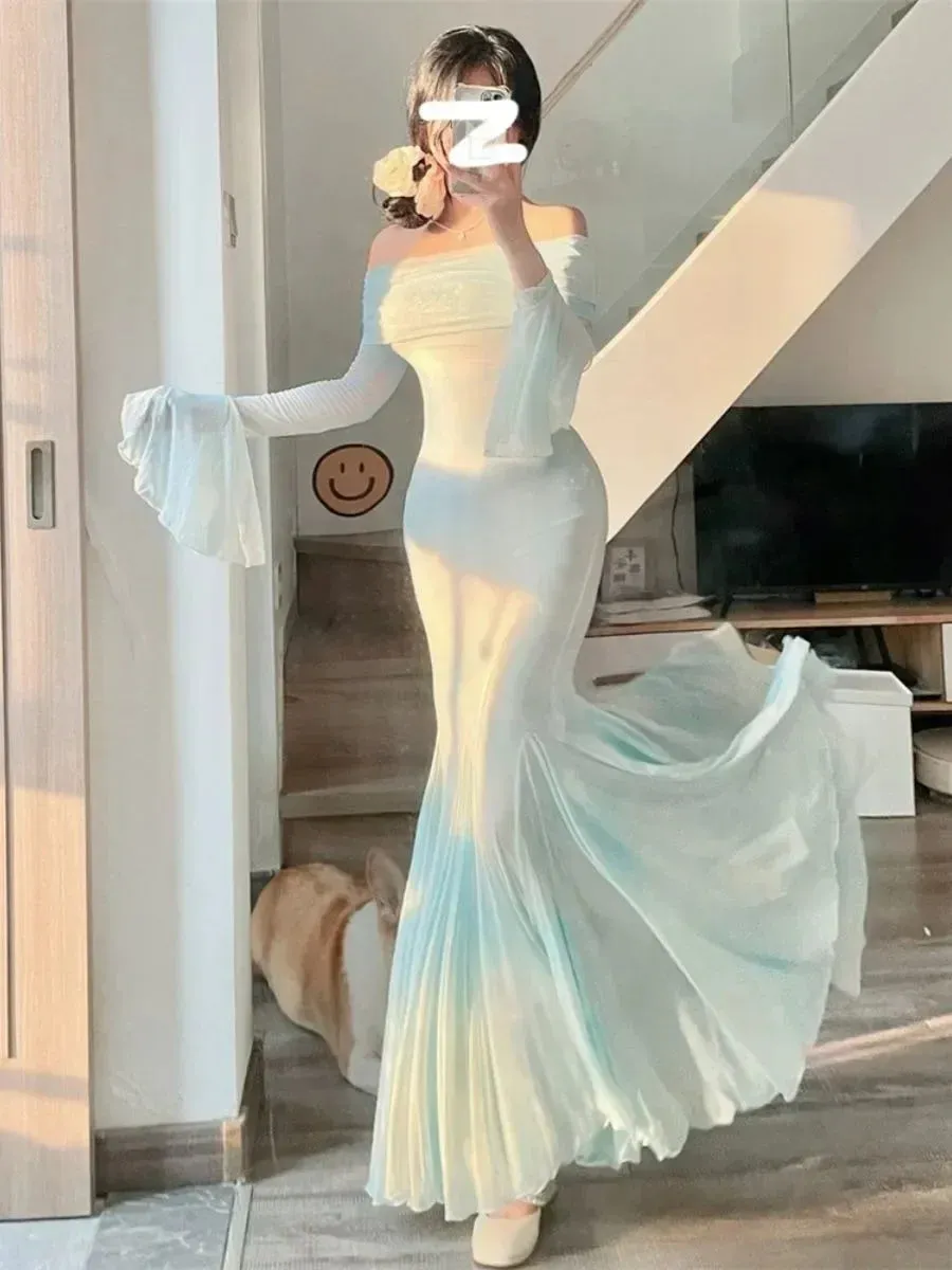 TAVIMART  -  Trendy Exquisite Bell-sleeved Dress Women's 2024 New Elegant High-end French Retro Autumn Fishtail Long Dresses Evening Party