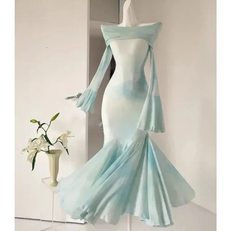 TAVIMART  -  Trendy Exquisite Bell-sleeved Dress Women's 2024 New Elegant High-end French Retro Autumn Fishtail Long Dresses Evening Party