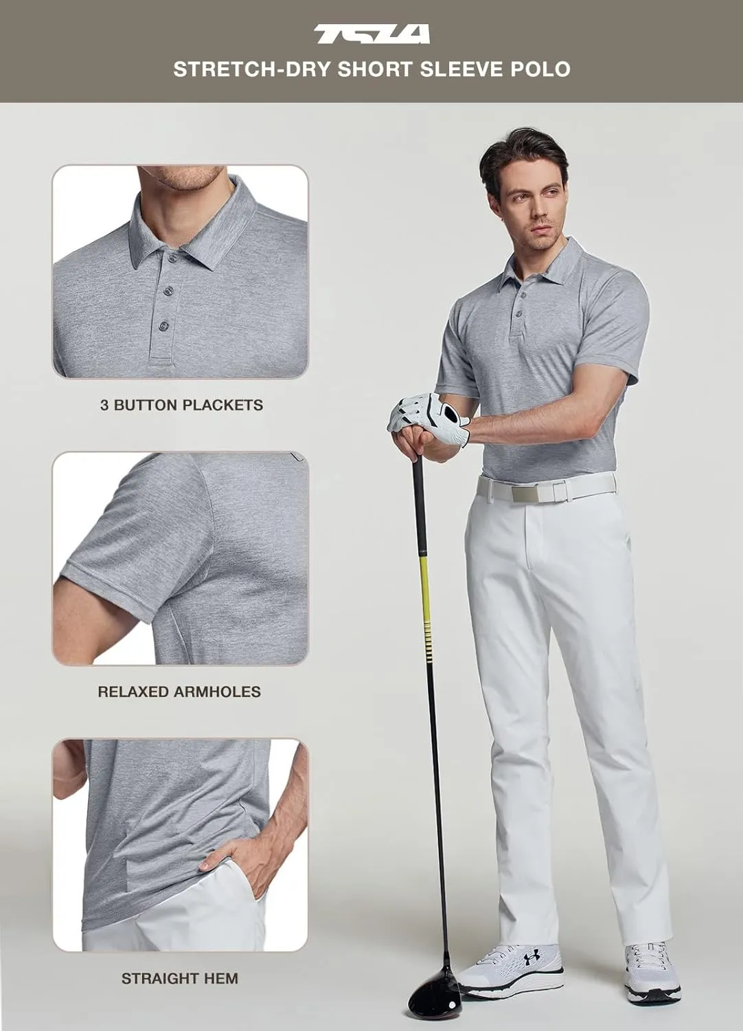 TSLA Men's Short Sleeve Polo Shirts, Regular fit Quick Dry Golf Shirts, Sports Performance Dri Flex Tech Solid Top Shirts
