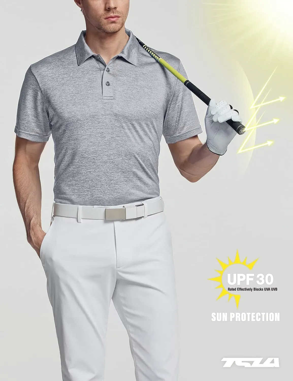 TSLA Men's Short Sleeve Polo Shirts, Regular fit Quick Dry Golf Shirts, Sports Performance Dri Flex Tech Solid Top Shirts