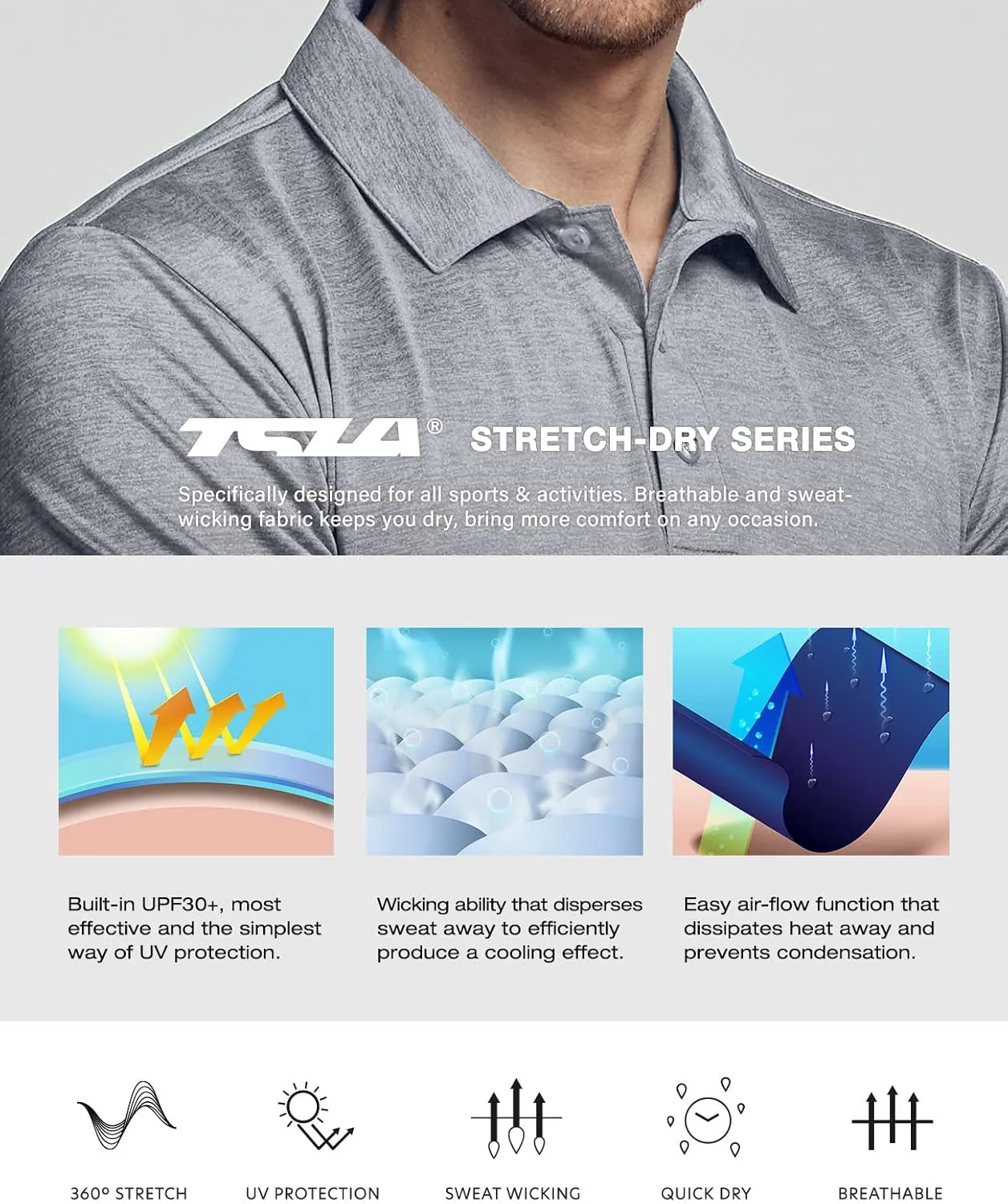 TSLA Men's Short Sleeve Polo Shirts, Regular fit Quick Dry Golf Shirts, Sports Performance Dri Flex Tech Solid Top Shirts