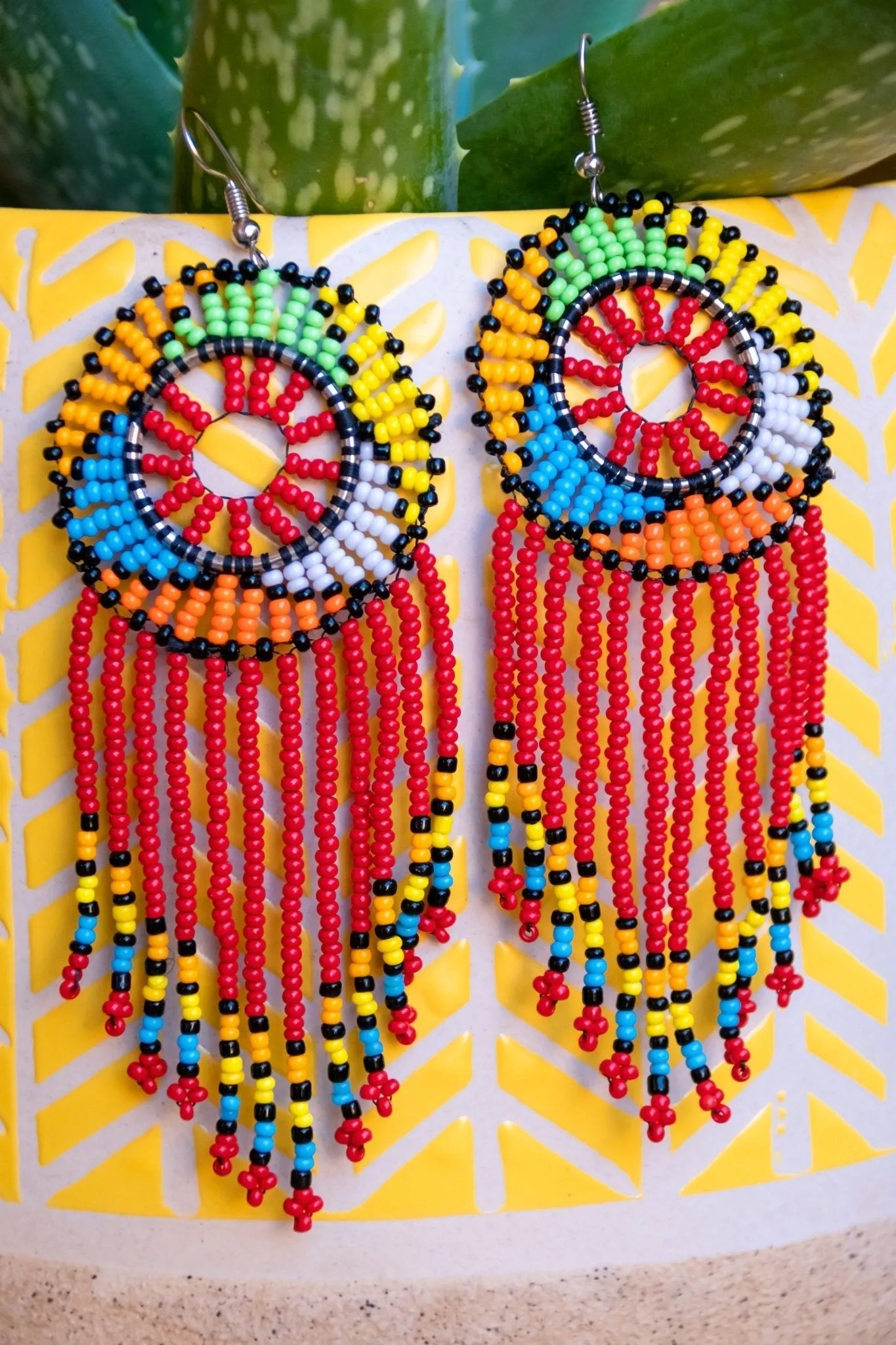 Twelve strands beaded earrings