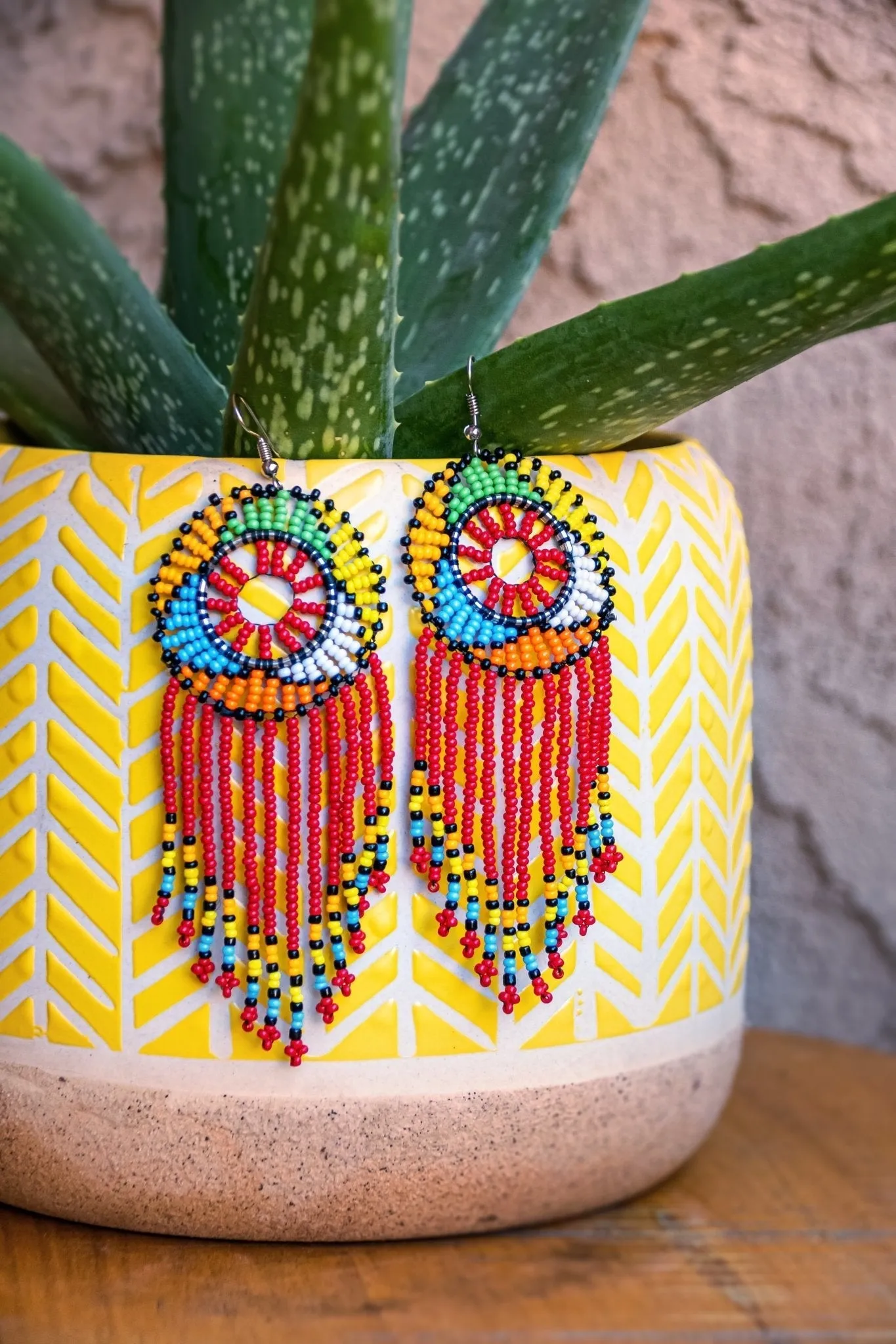 Twelve strands beaded earrings