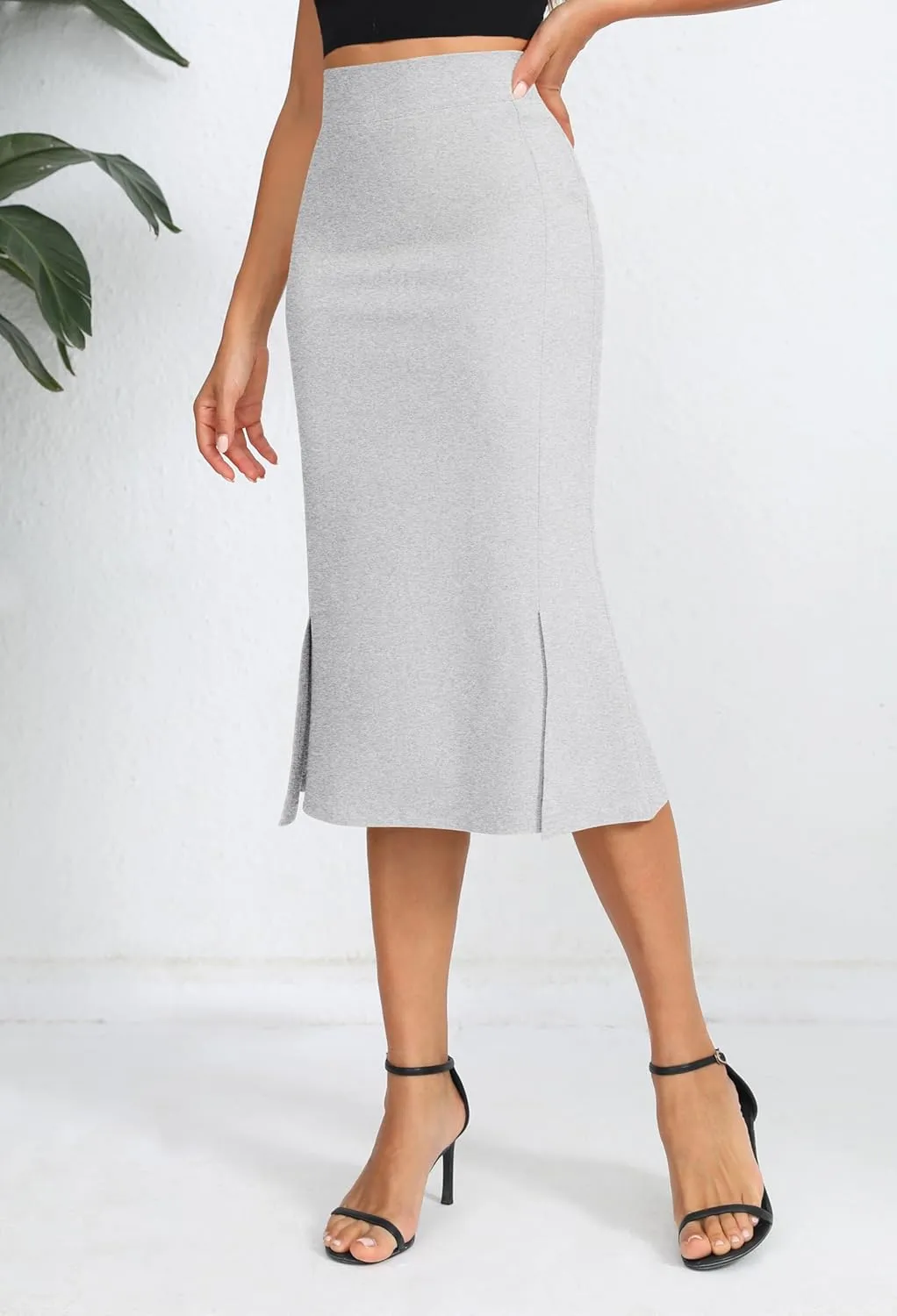 Urban CoCo Women's Stretch Office Fishtail Pencil Skirt High Waist Bodycon Midi Skirt with Slit