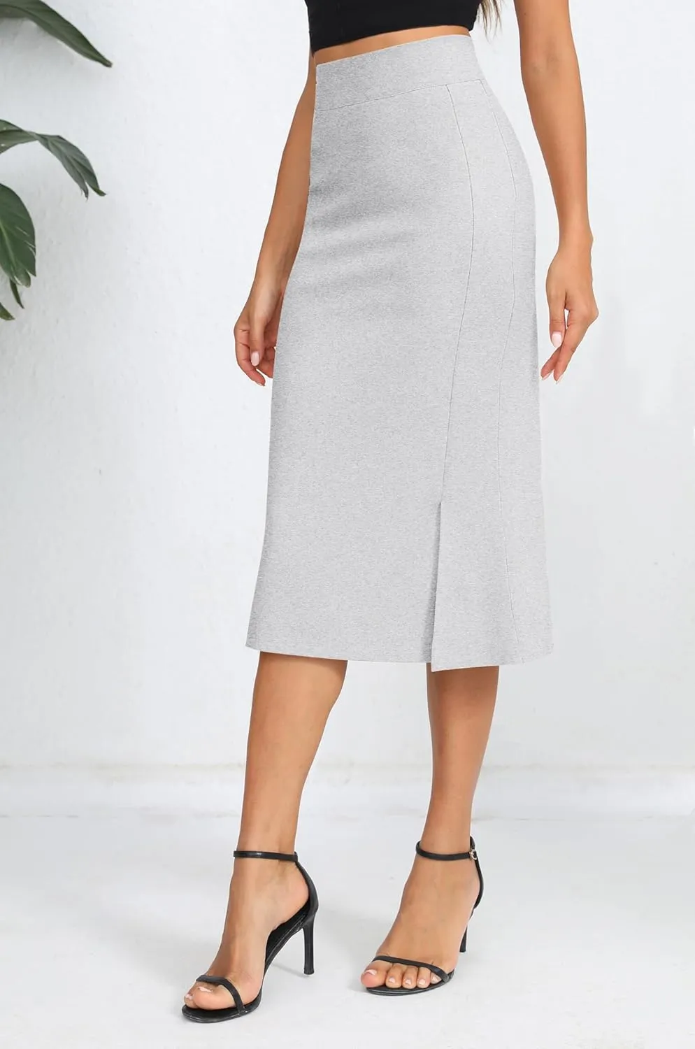 Urban CoCo Women's Stretch Office Fishtail Pencil Skirt High Waist Bodycon Midi Skirt with Slit