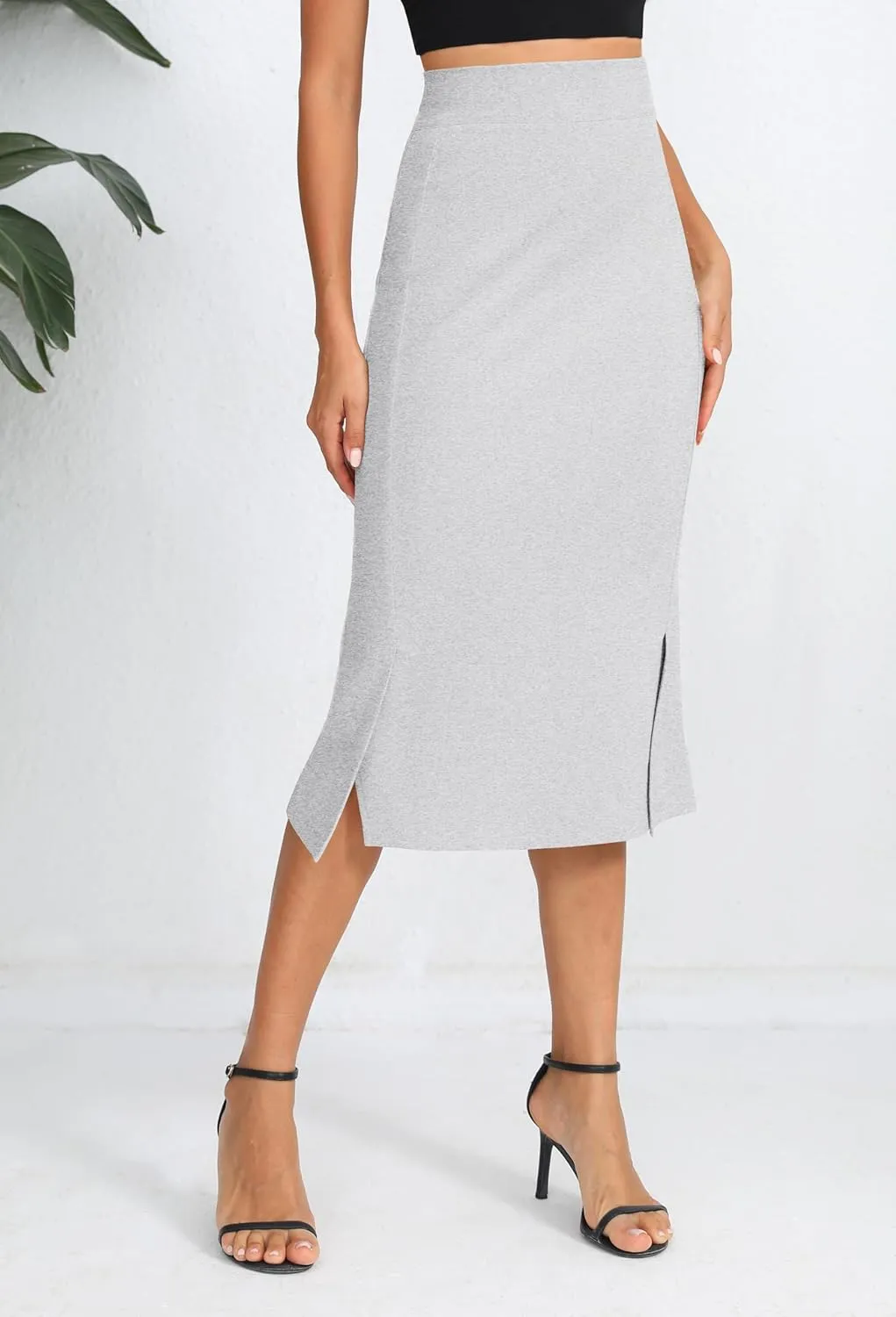 Urban CoCo Women's Stretch Office Fishtail Pencil Skirt High Waist Bodycon Midi Skirt with Slit