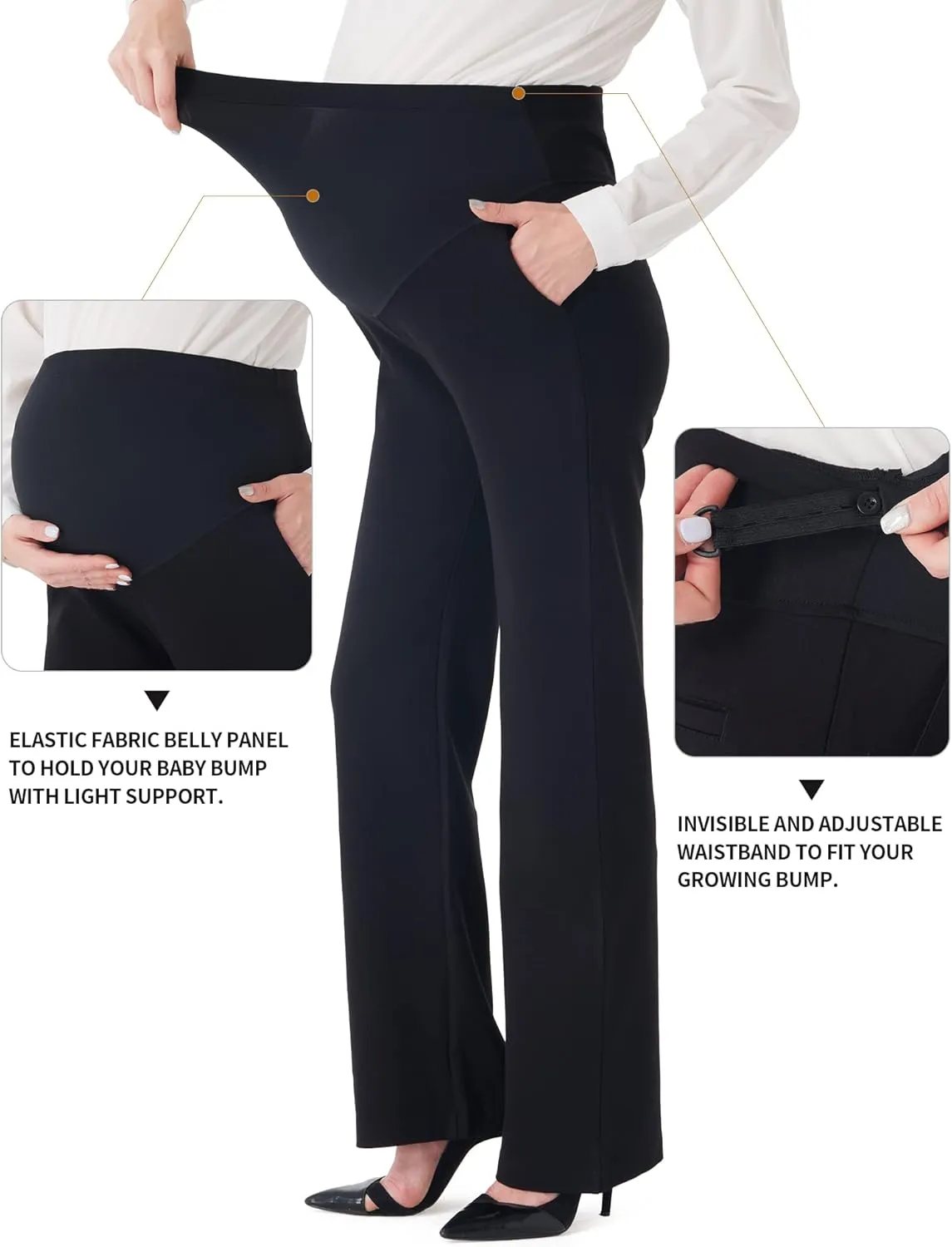URBEST Women's Maternity Pants for Work, Office Wear Dress Pants Over The Belly Stretchy Pregnancy Bootcut Pants with Pockets