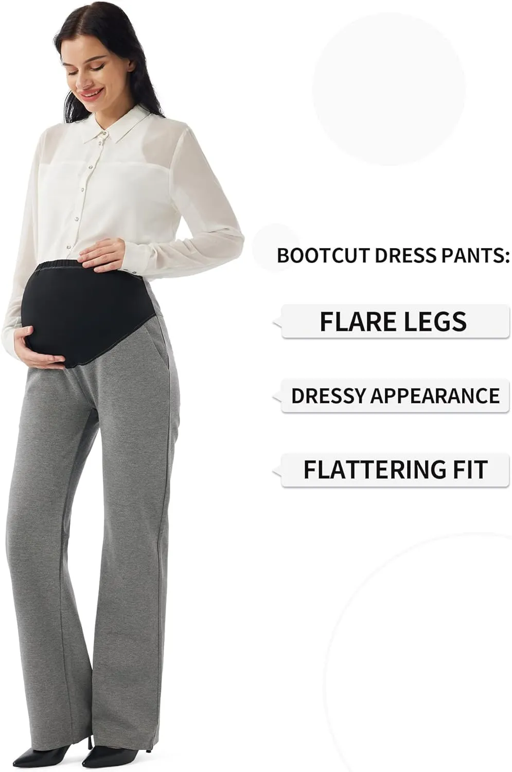 URBEST Women's Maternity Pants for Work, Office Wear Dress Pants Over The Belly Stretchy Pregnancy Bootcut Pants with Pockets
