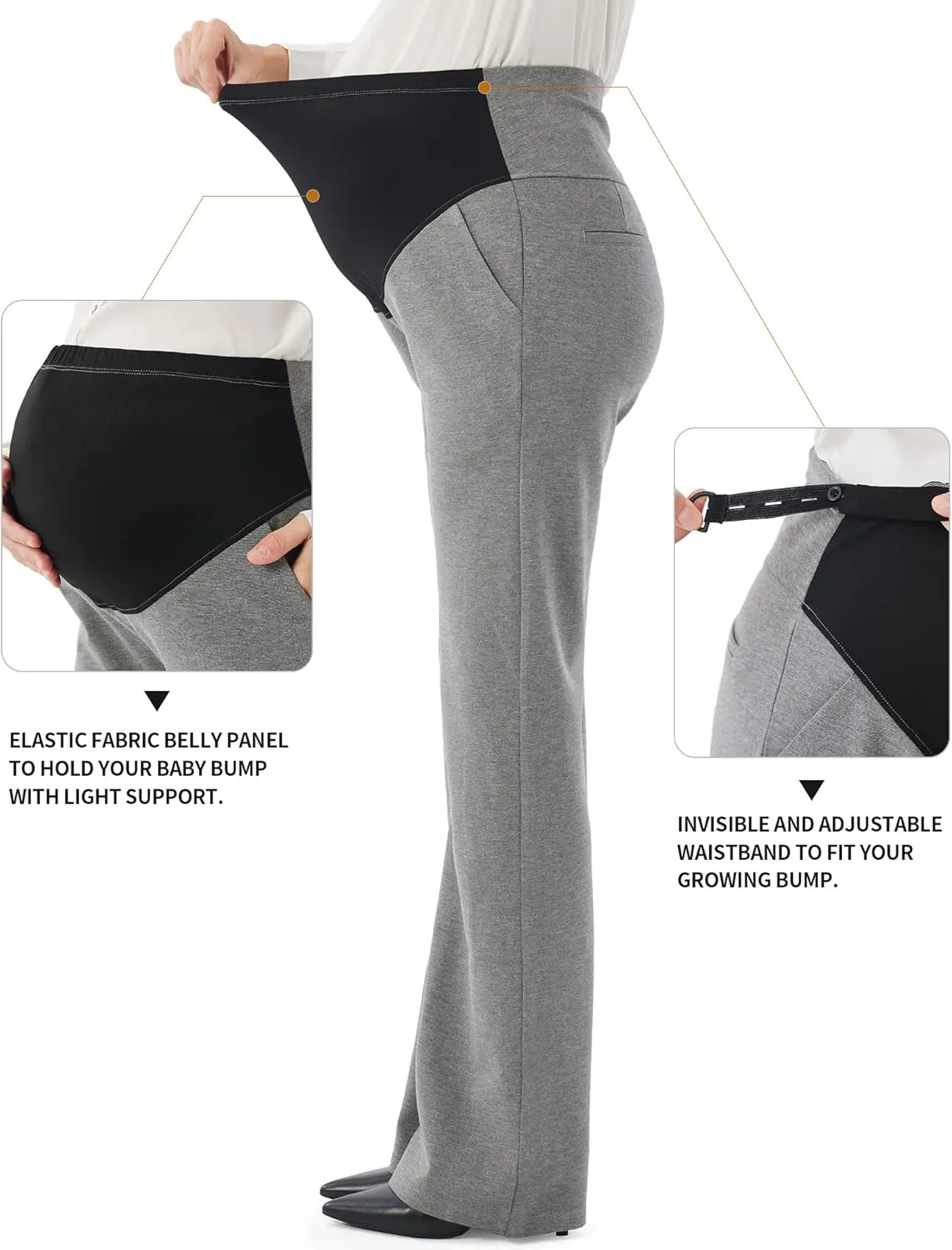 URBEST Women's Maternity Pants for Work, Office Wear Dress Pants Over The Belly Stretchy Pregnancy Bootcut Pants with Pockets