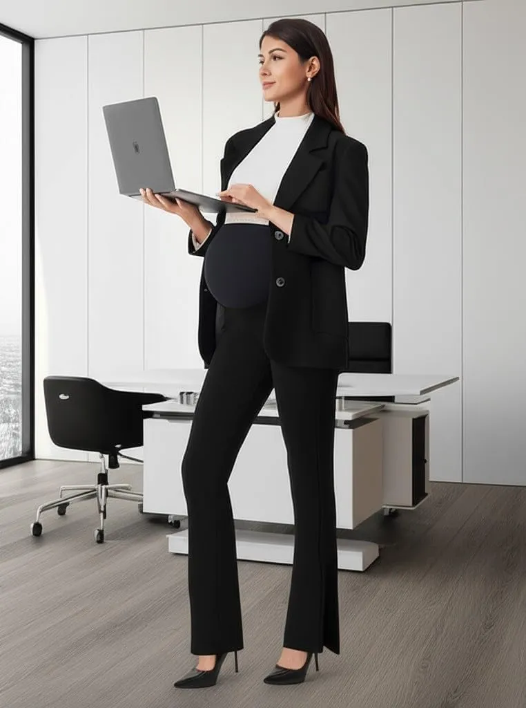 URBEST Women's Maternity Pants for Work, Office Wear Dress Pants Over The Belly Stretchy Pregnancy Bootcut Pants with Pockets