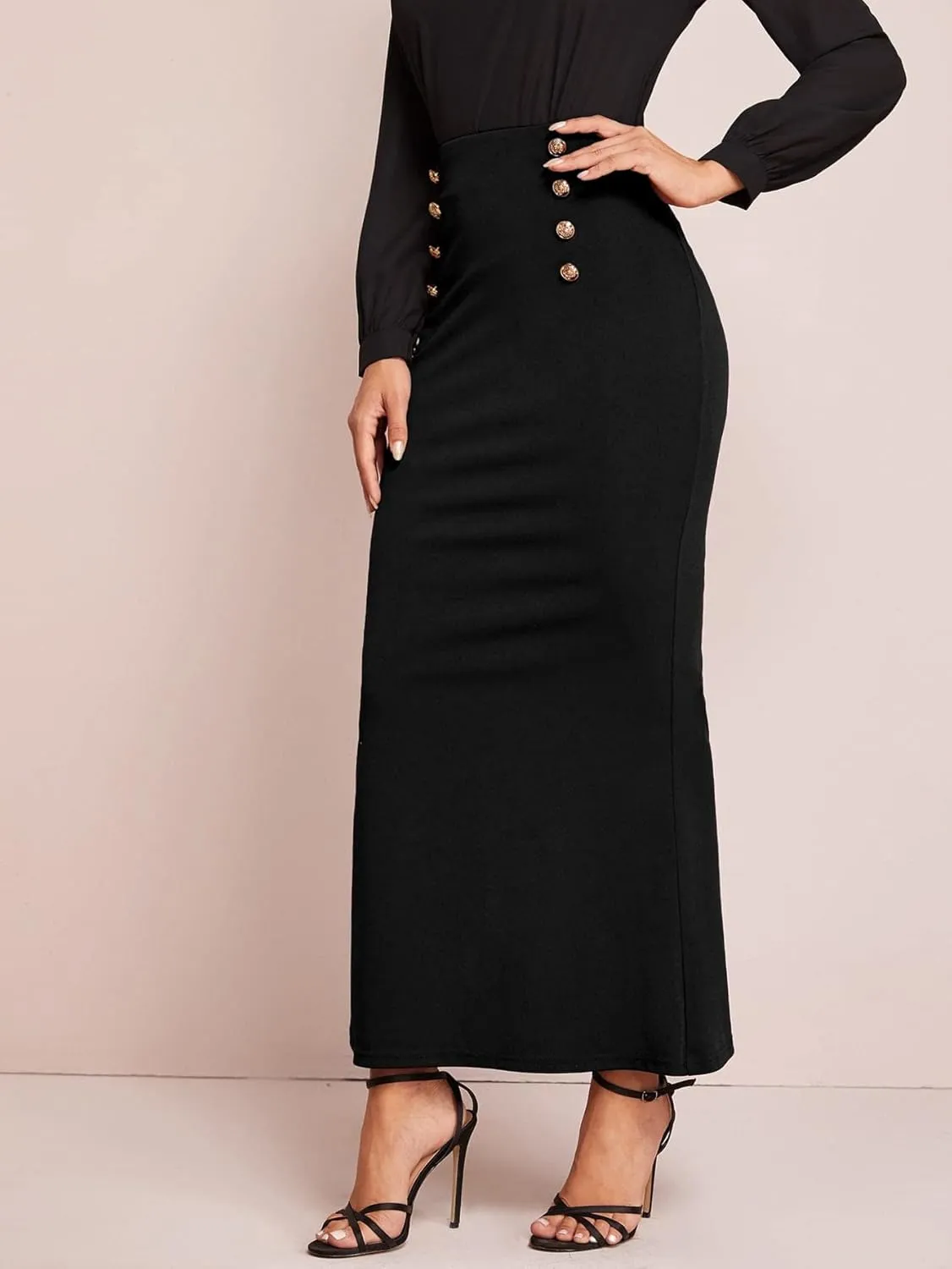 Verdusa Women's Button Front High Waist Fishtail Bodycon Maxi Skirt