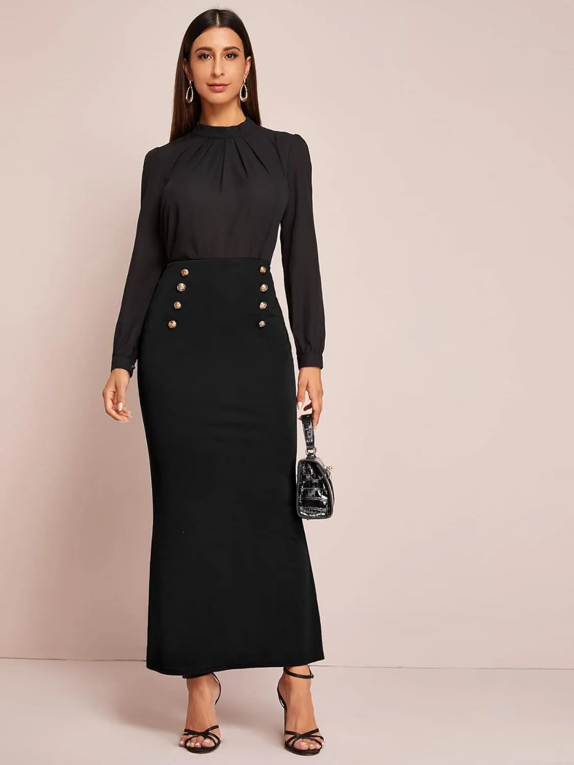 Verdusa Women's Button Front High Waist Fishtail Bodycon Maxi Skirt