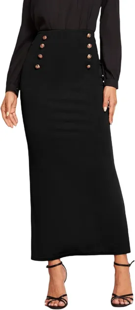 Verdusa Women's Button Front High Waist Fishtail Bodycon Maxi Skirt