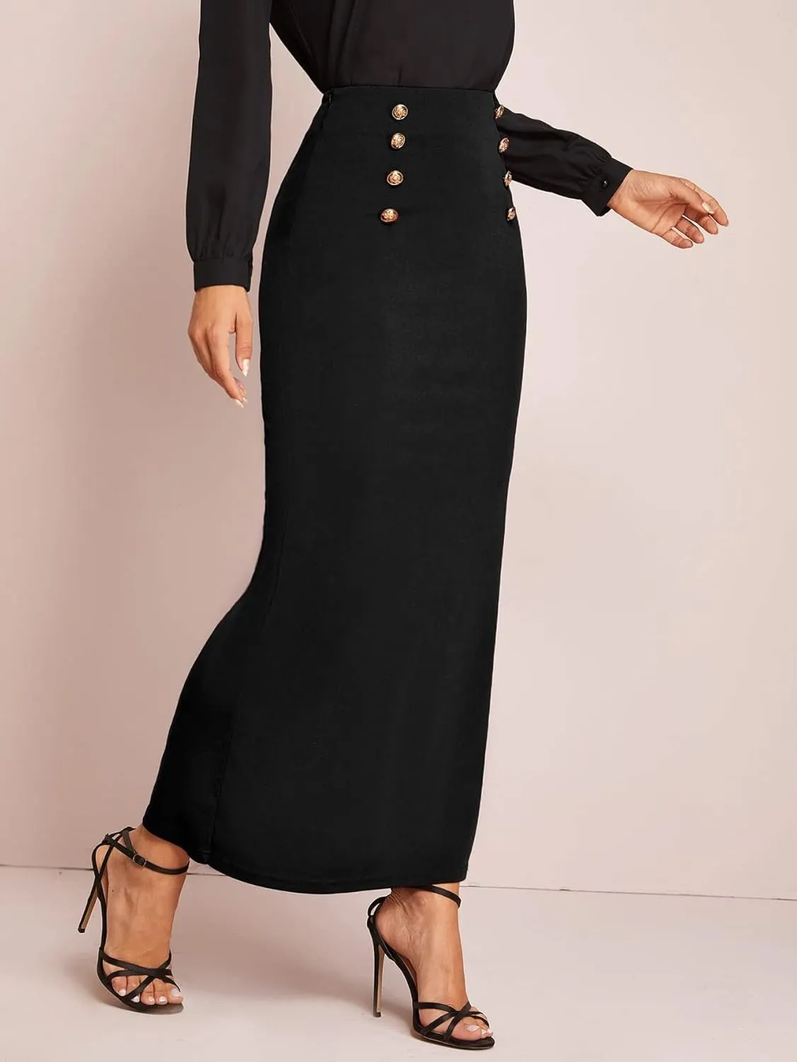 Verdusa Women's Button Front High Waist Fishtail Bodycon Maxi Skirt