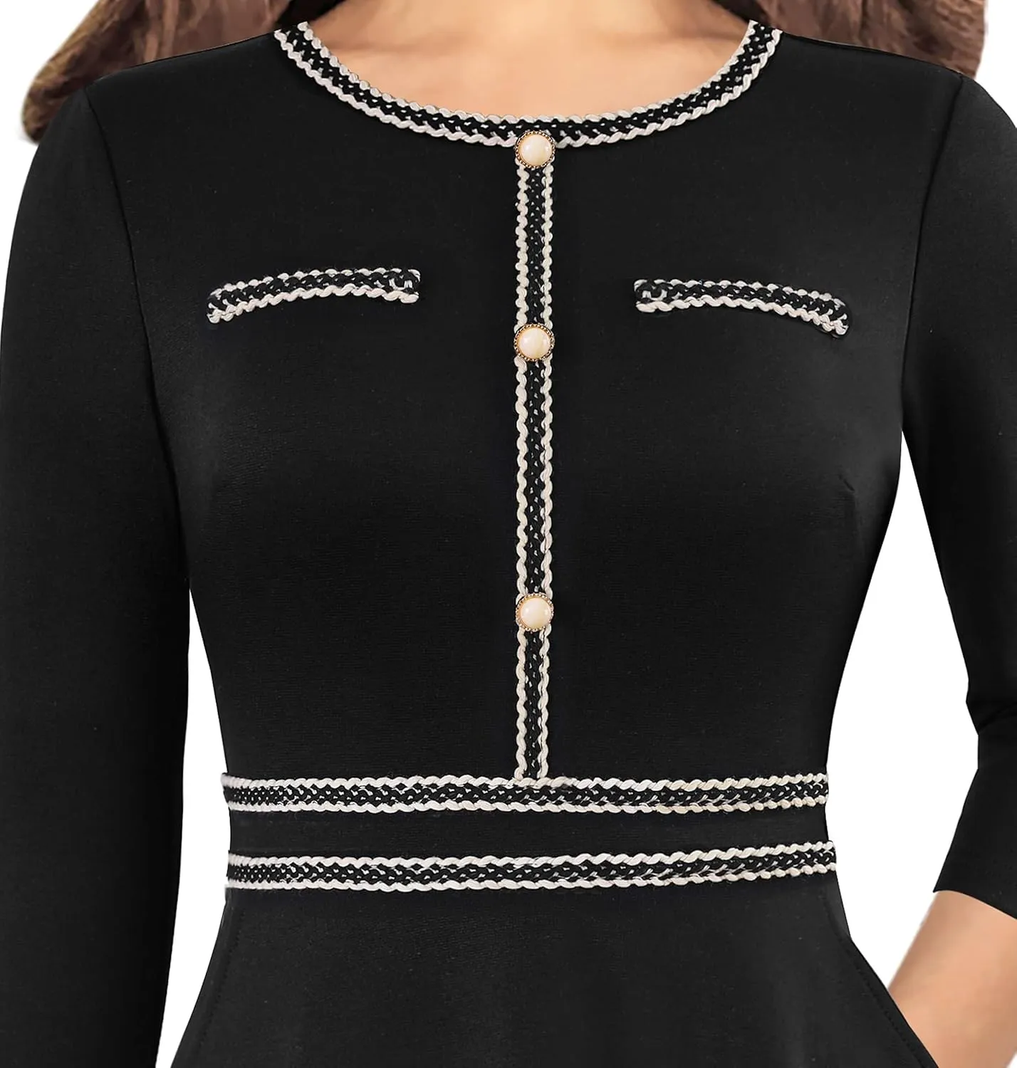 VFSHOW Womens Button Pockets Wear to Work Office Business Vintage Church Fit and Flare A Line Dress
