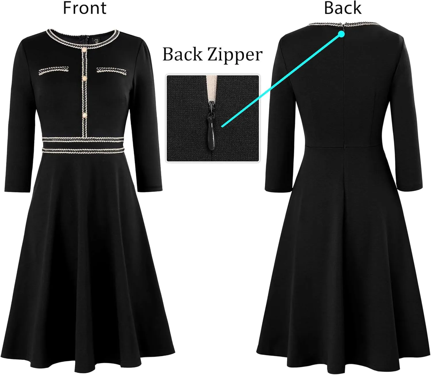 VFSHOW Womens Button Pockets Wear to Work Office Business Vintage Church Fit and Flare A Line Dress