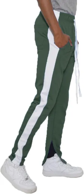 WEIV GEAR Mens Single Stripe Track Pants Slim Fit Stretch Trouser Elastic Jogger