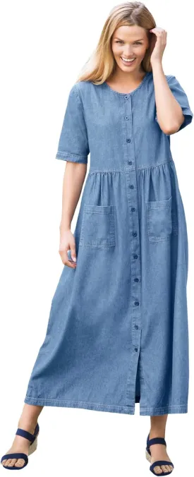 Woman Within Plus Size Short-Sleeve Denim Dress