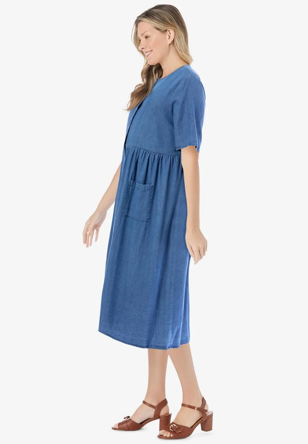Woman Within Plus Size Short-Sleeve Denim Dress