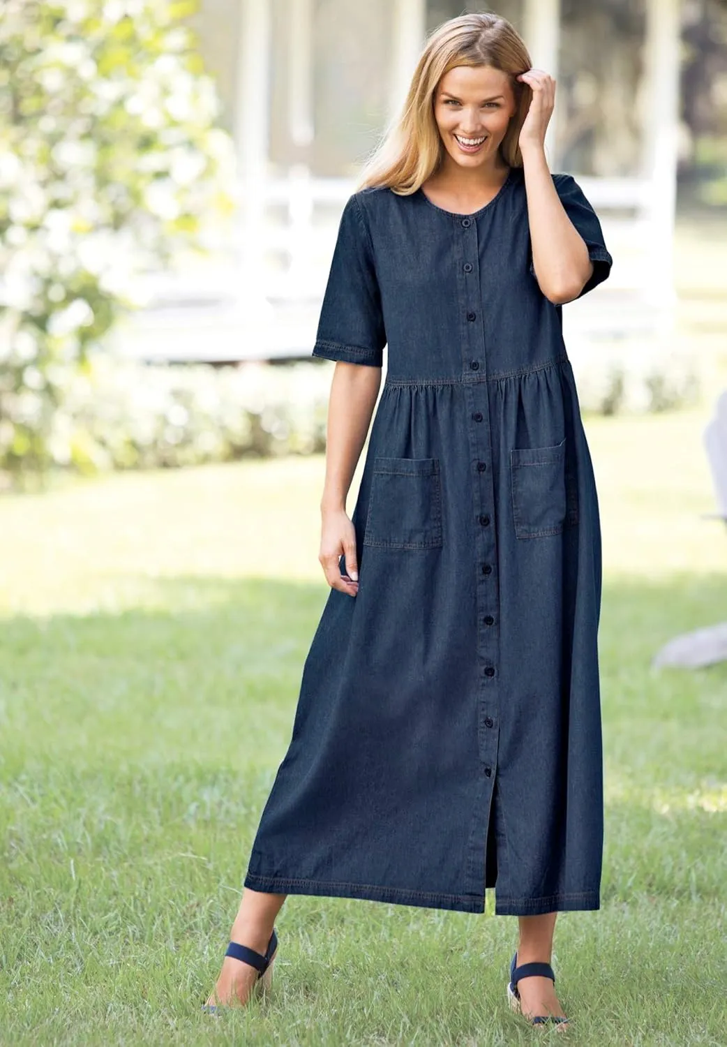 Woman Within Plus Size Short-Sleeve Denim Dress