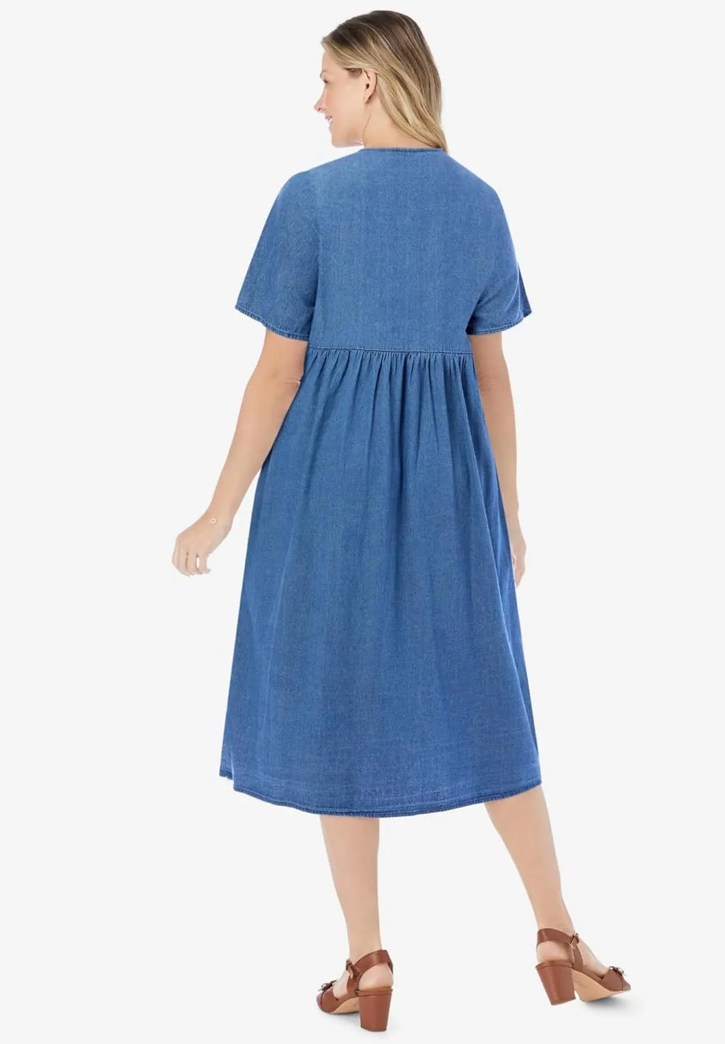 Woman Within Plus Size Short-Sleeve Denim Dress
