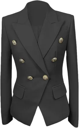 Womens Casual Double Breasted Blazer Jacket Notch Lapel Prom Party Coat Office Lady Jacket for Work Professional