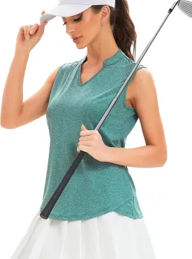 Womens Golf Shirt V Neck Sleeveless Polo Shirts Athletic Tennis Tank Tops Moisture Wicking Lightweight Sports Top