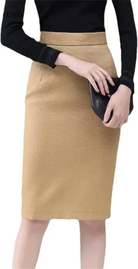 Women's High Waist Pencil Skirt  Slim Fit Back Slit Midi Skirt Elegant Office Bottoms for Work Business