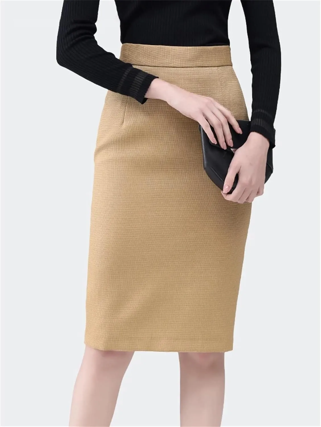Women's High Waist Pencil Skirt  Slim Fit Back Slit Midi Skirt Elegant Office Bottoms for Work Business