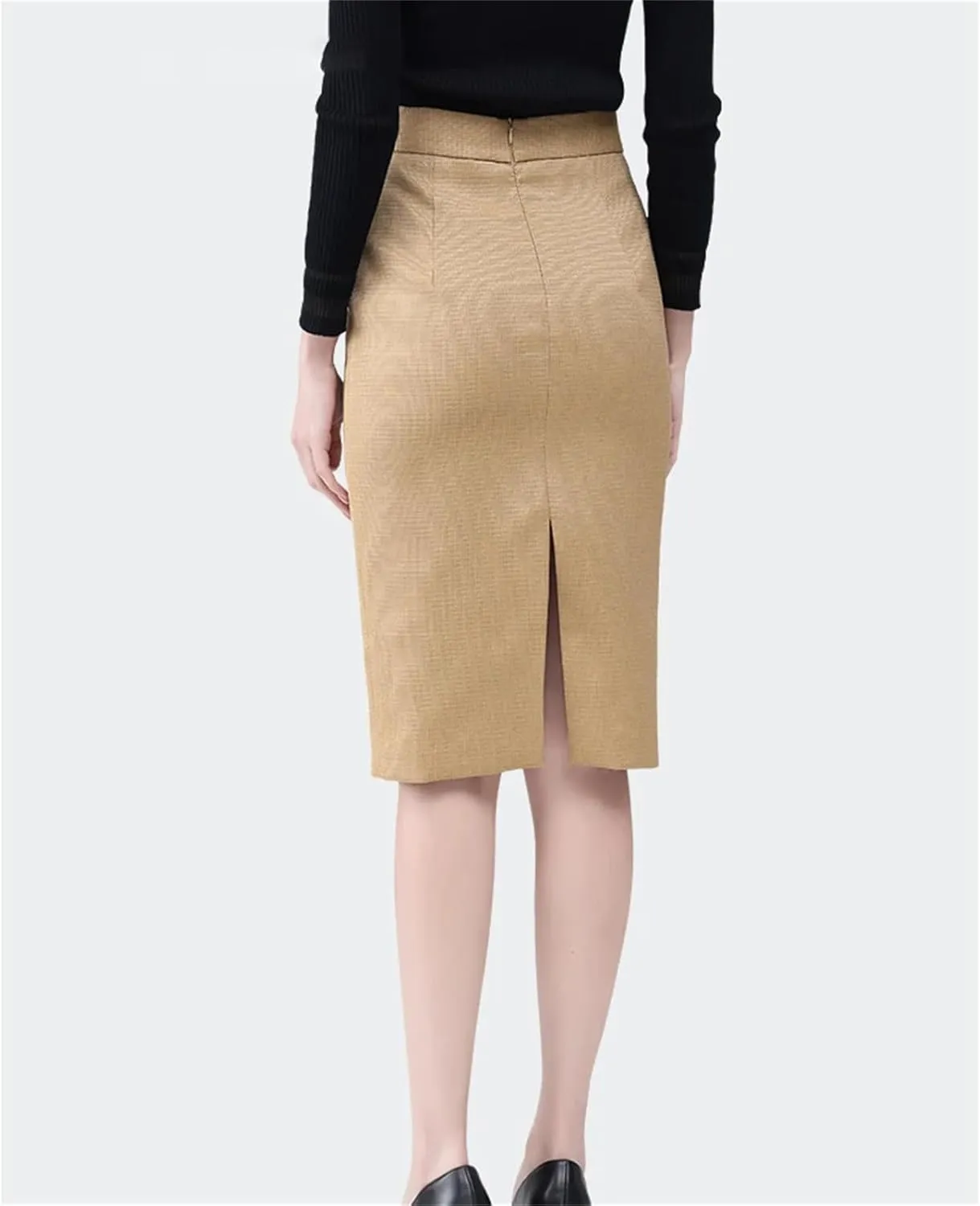 Women's High Waist Pencil Skirt  Slim Fit Back Slit Midi Skirt Elegant Office Bottoms for Work Business