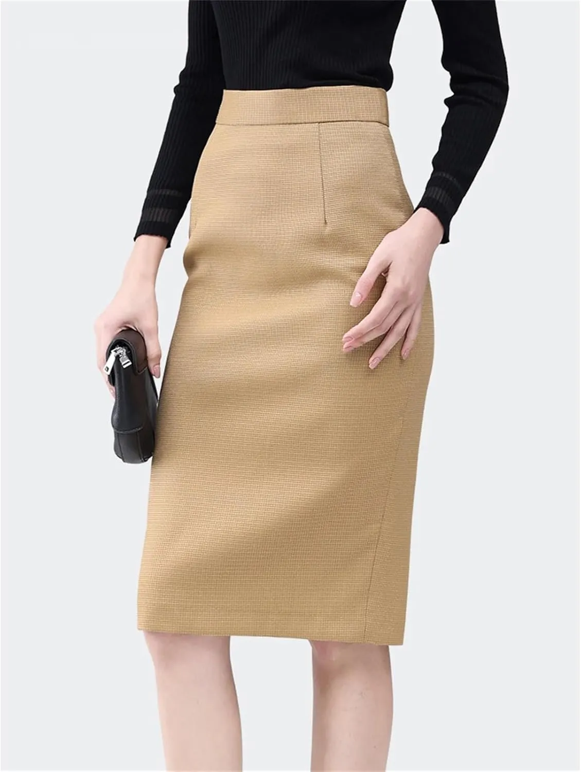 Women's High Waist Pencil Skirt  Slim Fit Back Slit Midi Skirt Elegant Office Bottoms for Work Business