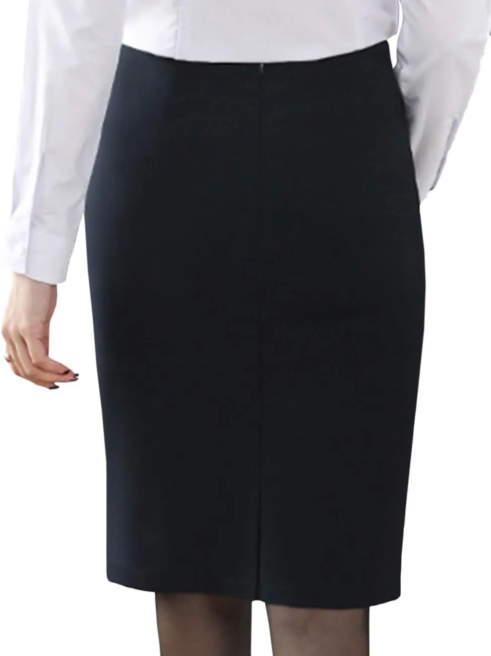 Women's Solid Knee Length Professional Pencil Office Skirt High Waisted Bodycon Cotton Linen Midi Work Dress
