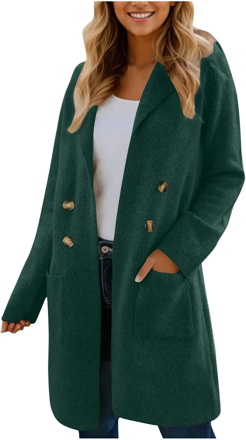 Womens Trench Coat Double Breasted Peacoat Notch Lapel Jacket Wool Blend Long Coat Dressy Casual Jackets Winter Coat