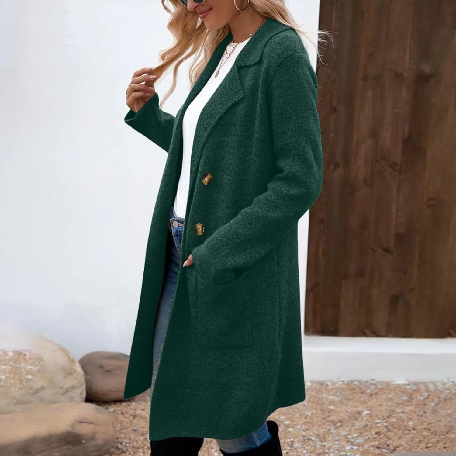 Womens Trench Coat Double Breasted Peacoat Notch Lapel Jacket Wool Blend Long Coat Dressy Casual Jackets Winter Coat