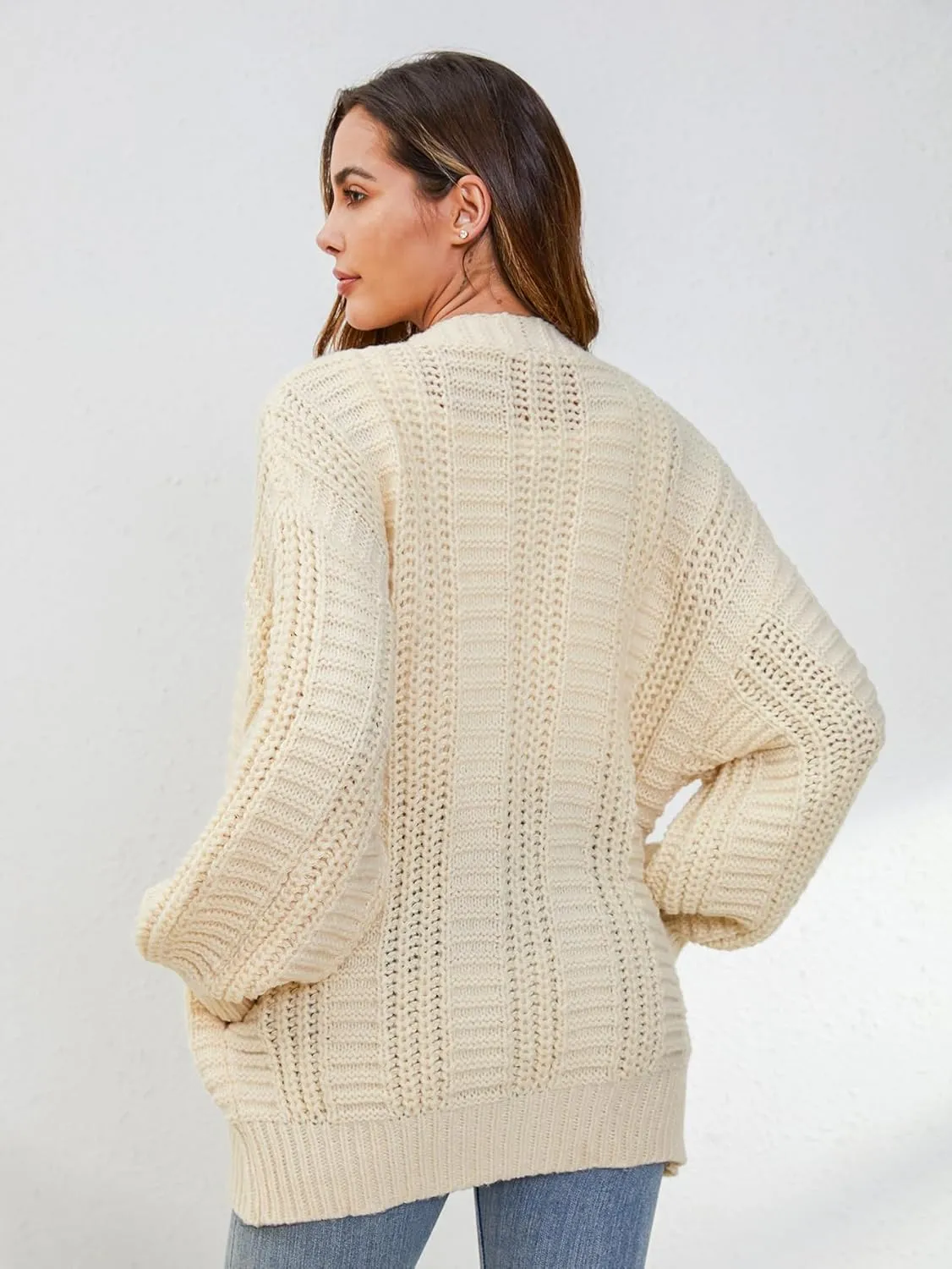 YKR Cardigan Sweaters for Women Oversized Chunky Open Front Lantern Sleeve Knit Button Down Sweaters Fall Winter 2024