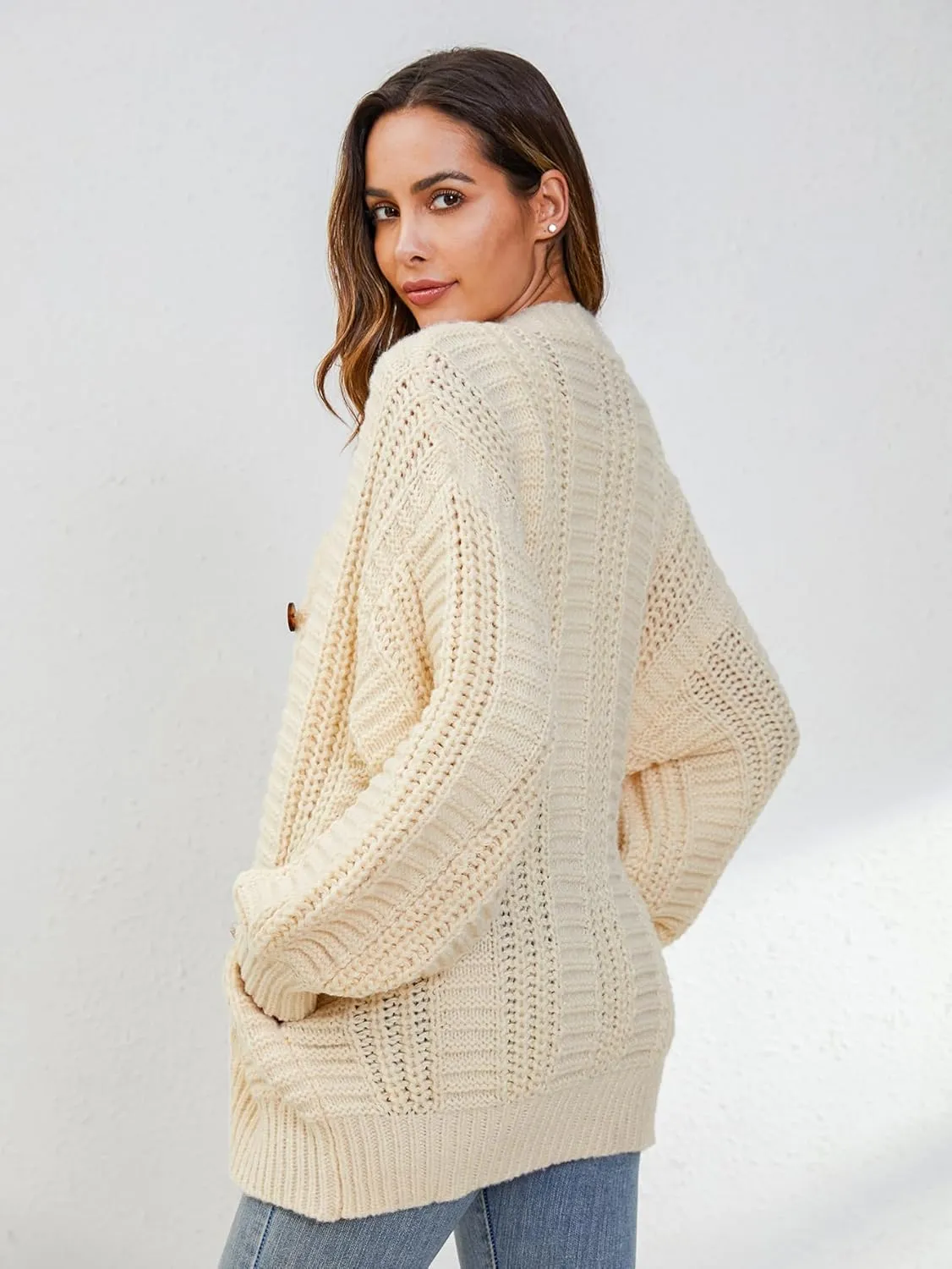 YKR Cardigan Sweaters for Women Oversized Chunky Open Front Lantern Sleeve Knit Button Down Sweaters Fall Winter 2024