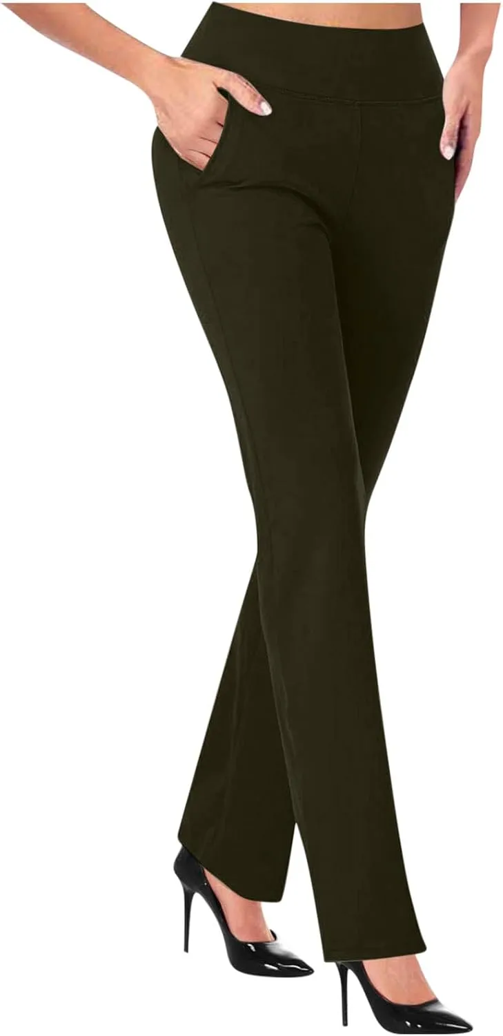 Yoga Pants Women High Waist Dress Pant High Waist Stretch Trousers 2025 Workout Running Leggings Wide Leg Work Pants